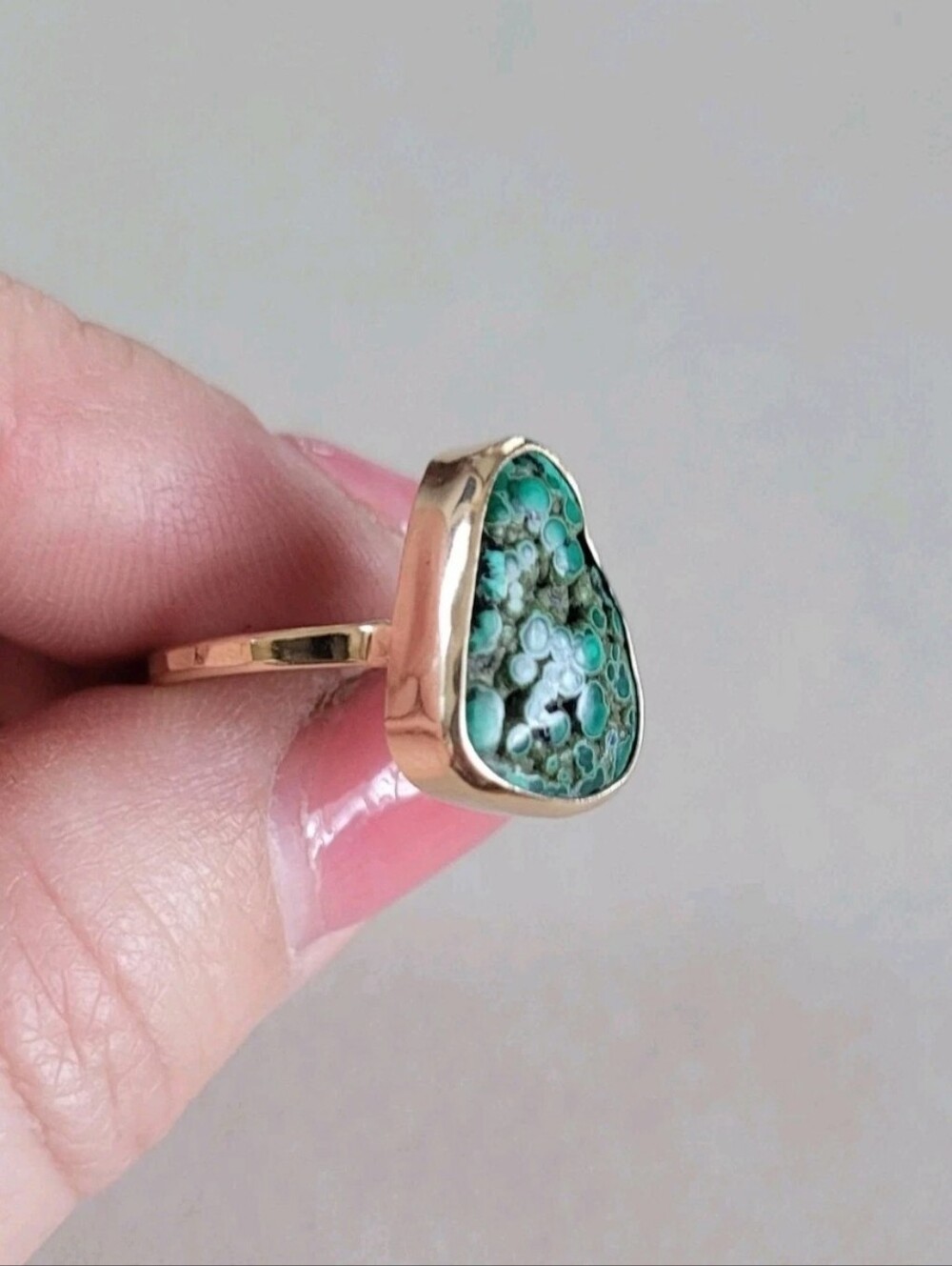 Melissa Joy Manning 14K Gold Botryoidal Malachite Ring MJM Size 6.5 / 7 - Picture 2 of 11